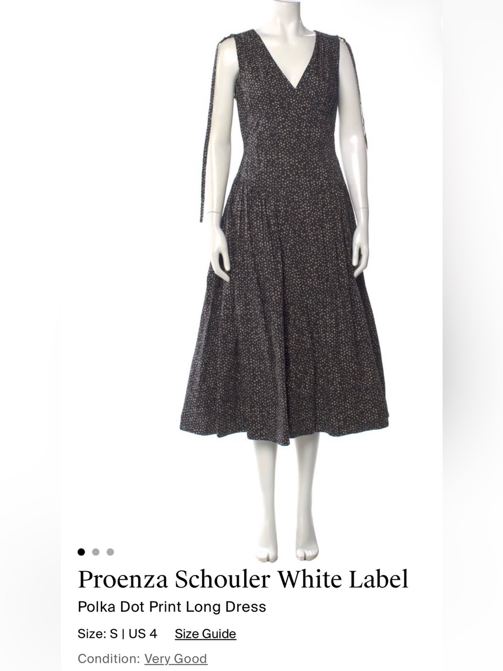 Proenza Schouler Black with White Polka Dot V-Neck Midi Dress